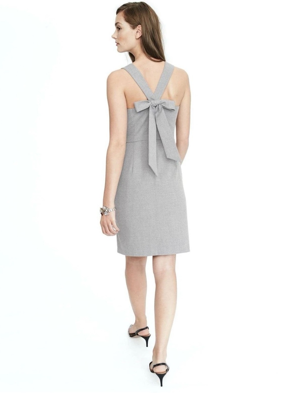 Banana Republic Heather Gray Bow Back V-Neck Sheath Dress - Size 10
